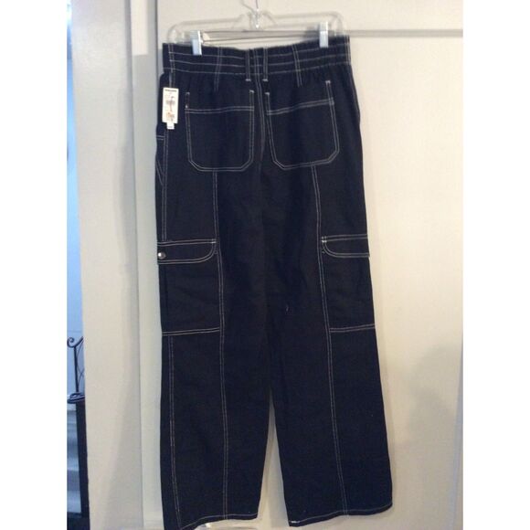 New NWT RSQ Black Women's Smock Waist Loose Cargo Stitched pants XL - Picture 6 of 10